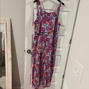 SHEIN Purple Blue White Floral Jumpsuit Zipper Back XL